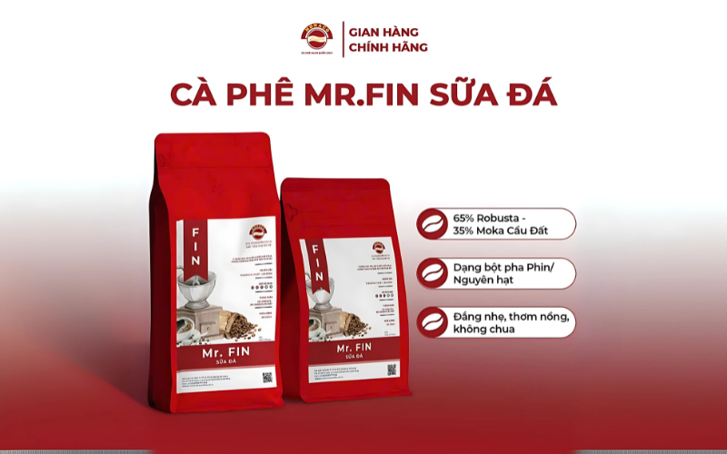 Cà Phê Hạt Rang Xay Mr. FIN Sữa Đá (Phối Robusta & Moka Cầu Đất) Rang Vừa