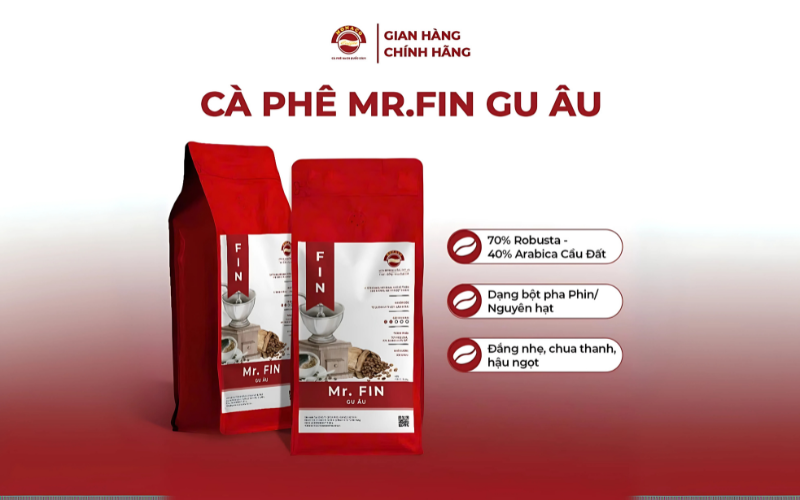 Cà Phê Rang Xay Mr. FIN Gu Âu (Phối Robusta & Arabica Cầu Đất) Rang Nhạt – Monaco Coffee